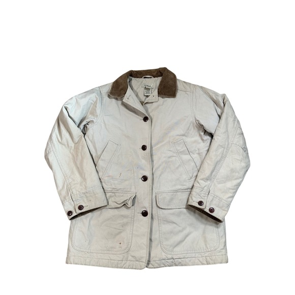 L.L. Bean Jackets & Blazers - LL Bean Womens Small Tan Canvas Field Coat Corduroy Collar Barn Jacket 0WY28